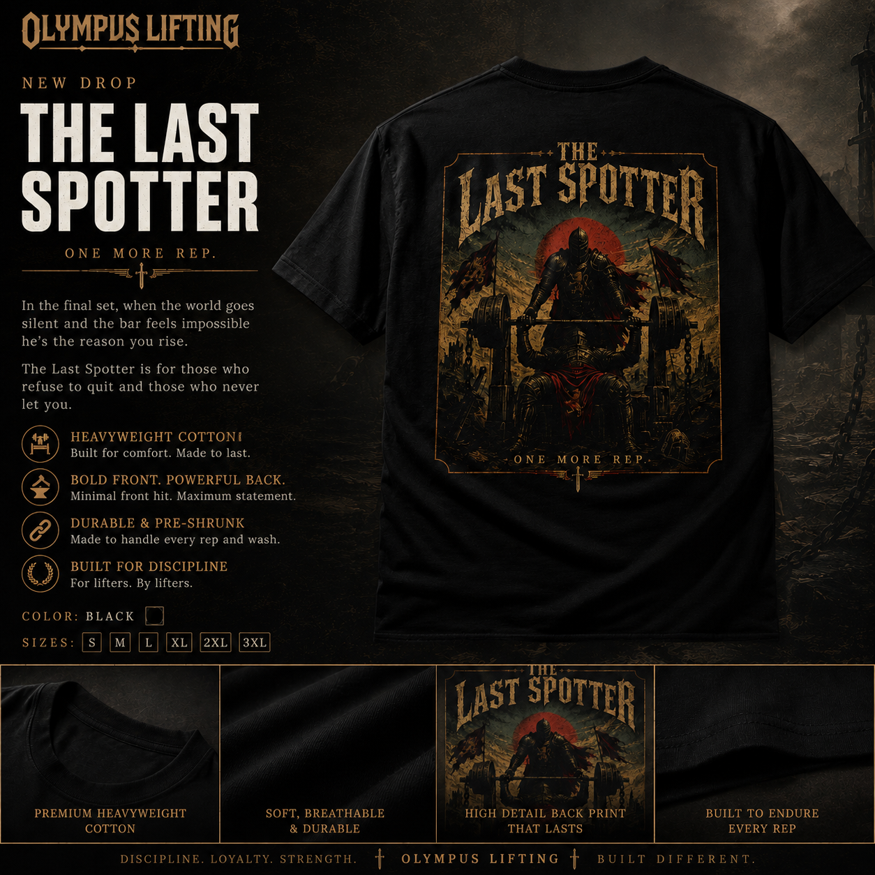 Last Spotter Weightlifting T-Shirt — "One More Rep" Retro Gym Tee